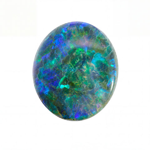 Multicoloured opal stone on a white background