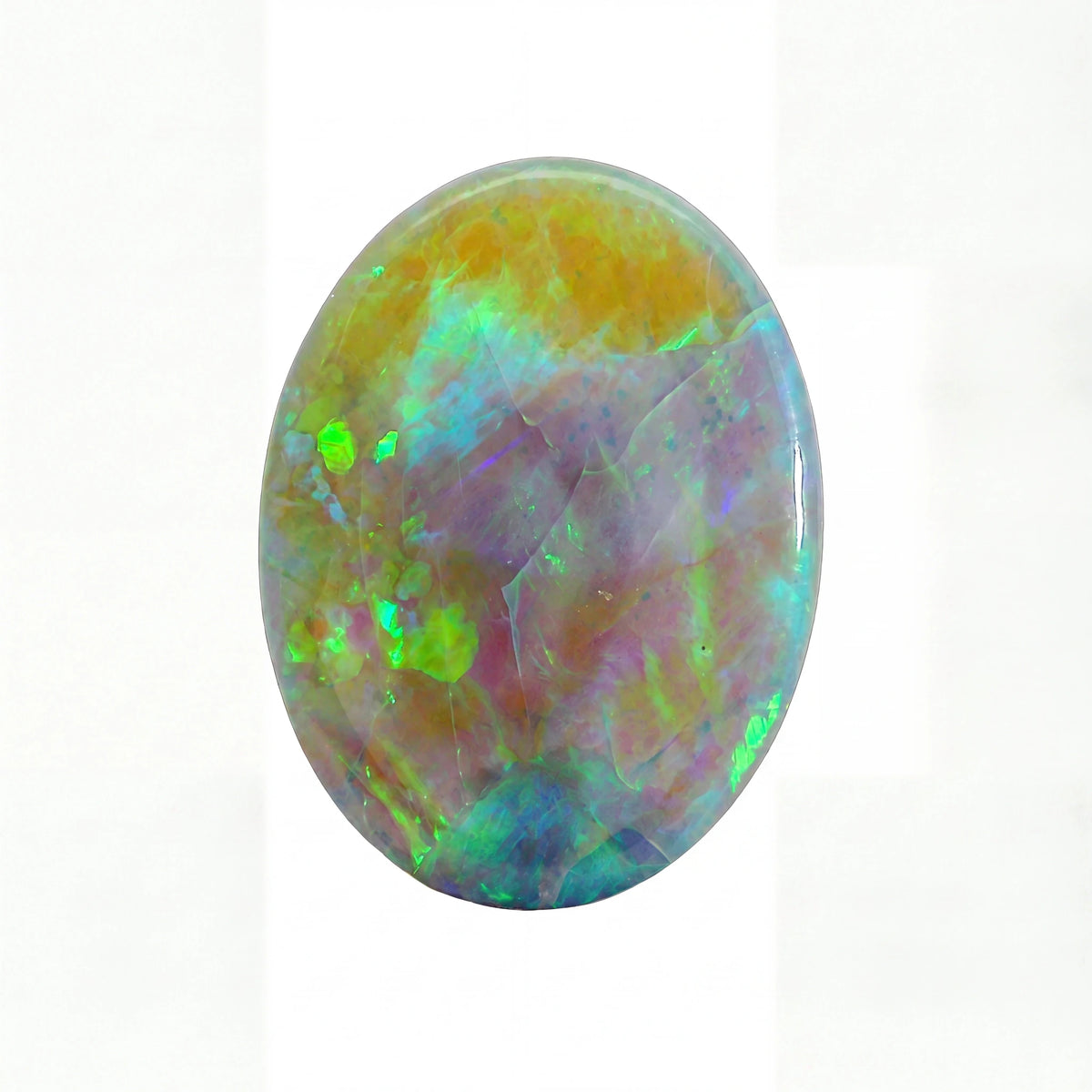 Multicoloured opal stone on a white background