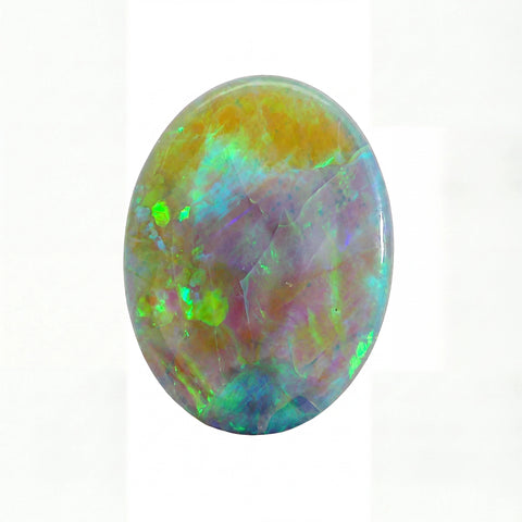 Multicoloured opal stone on a white background