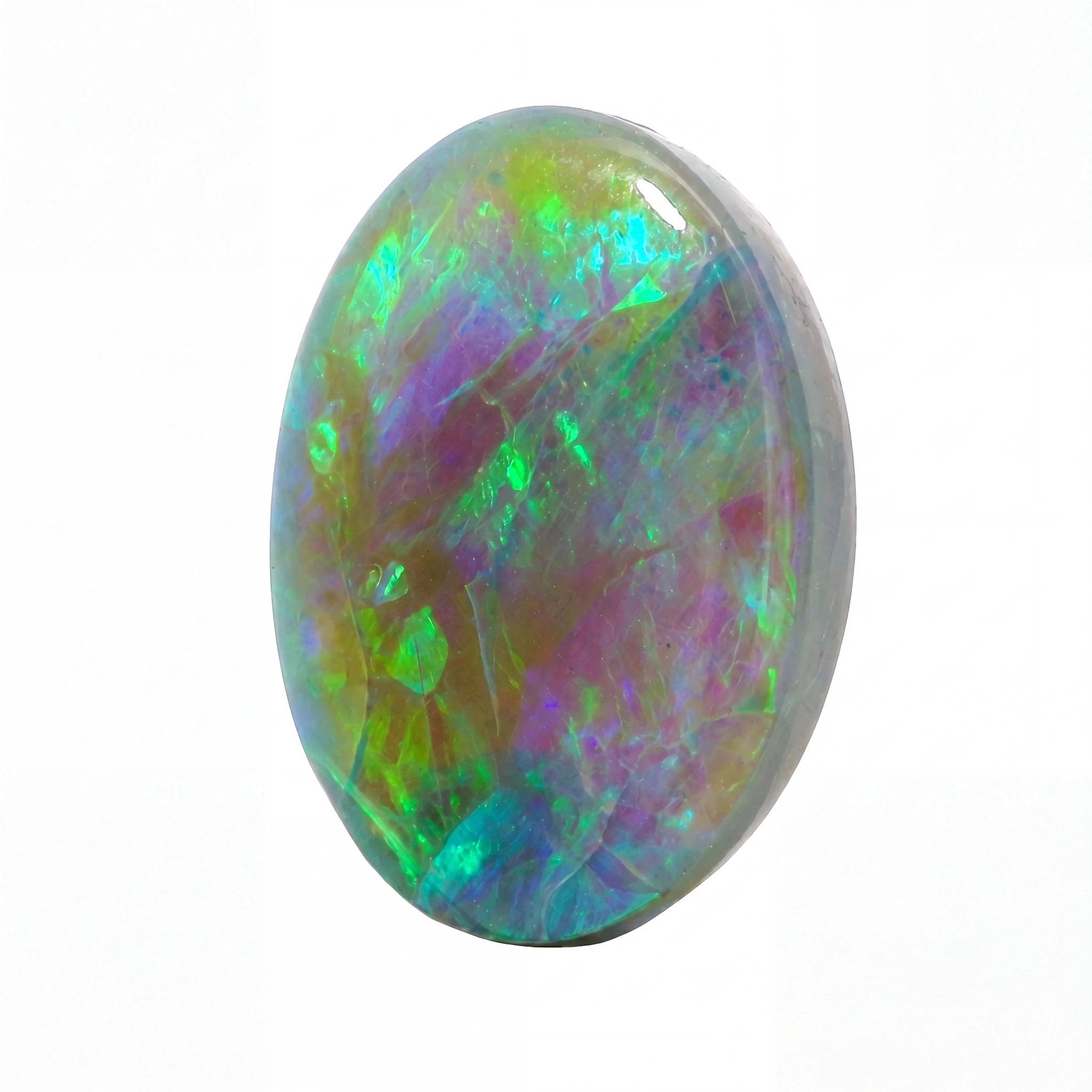 Multicoloured opal stone on a white background