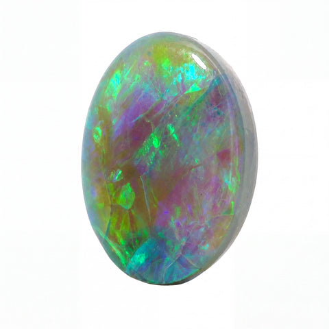Multicoloured opal stone on a white background