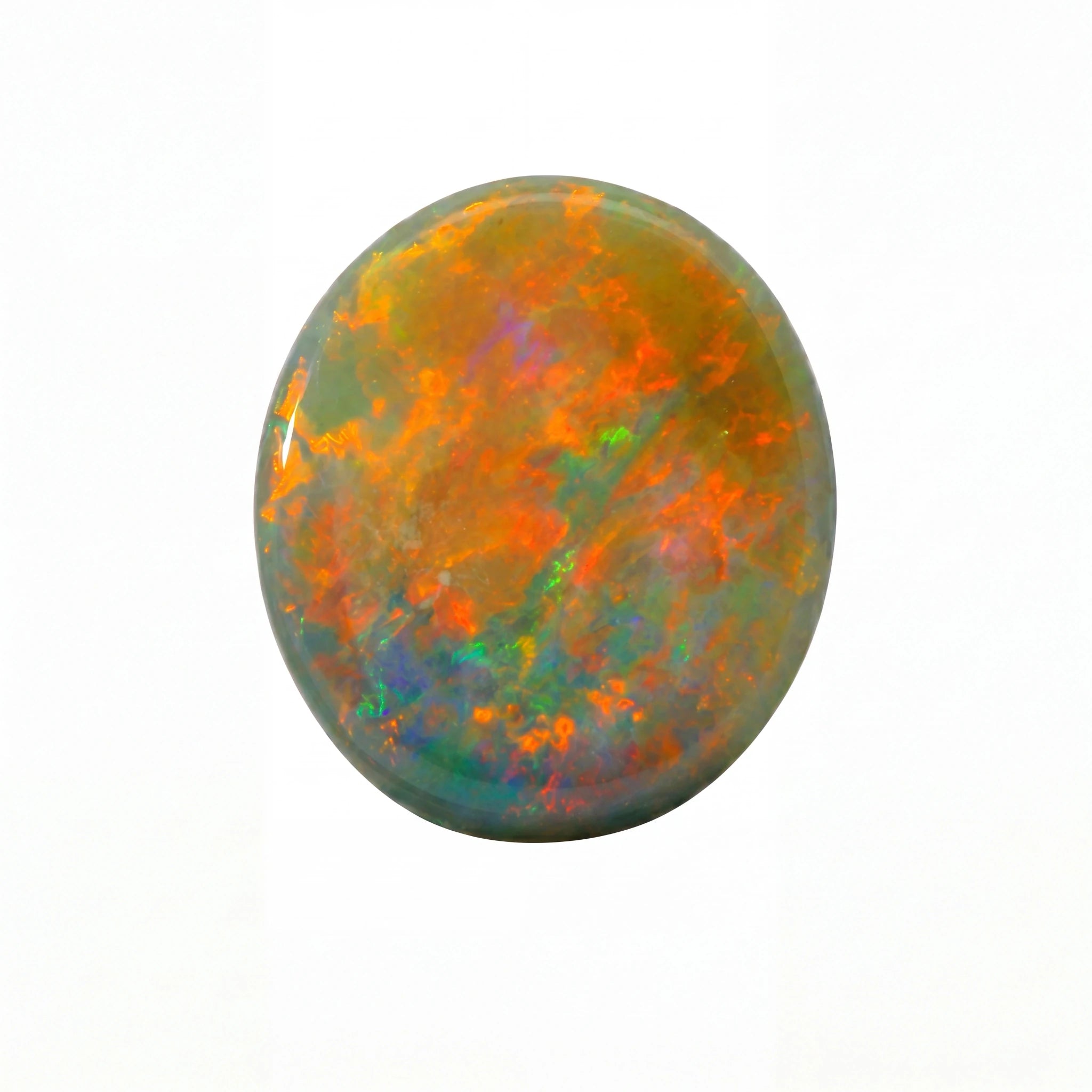 Multicoloured opal stone on a white background