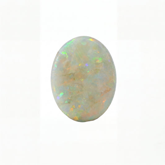 Opal stone with multicoloured play of light on a white background