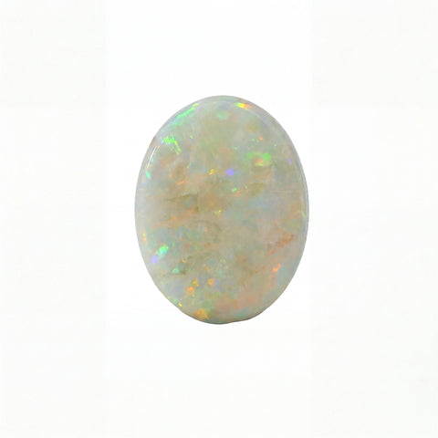 Opal stone with multicoloured play of light on a white background