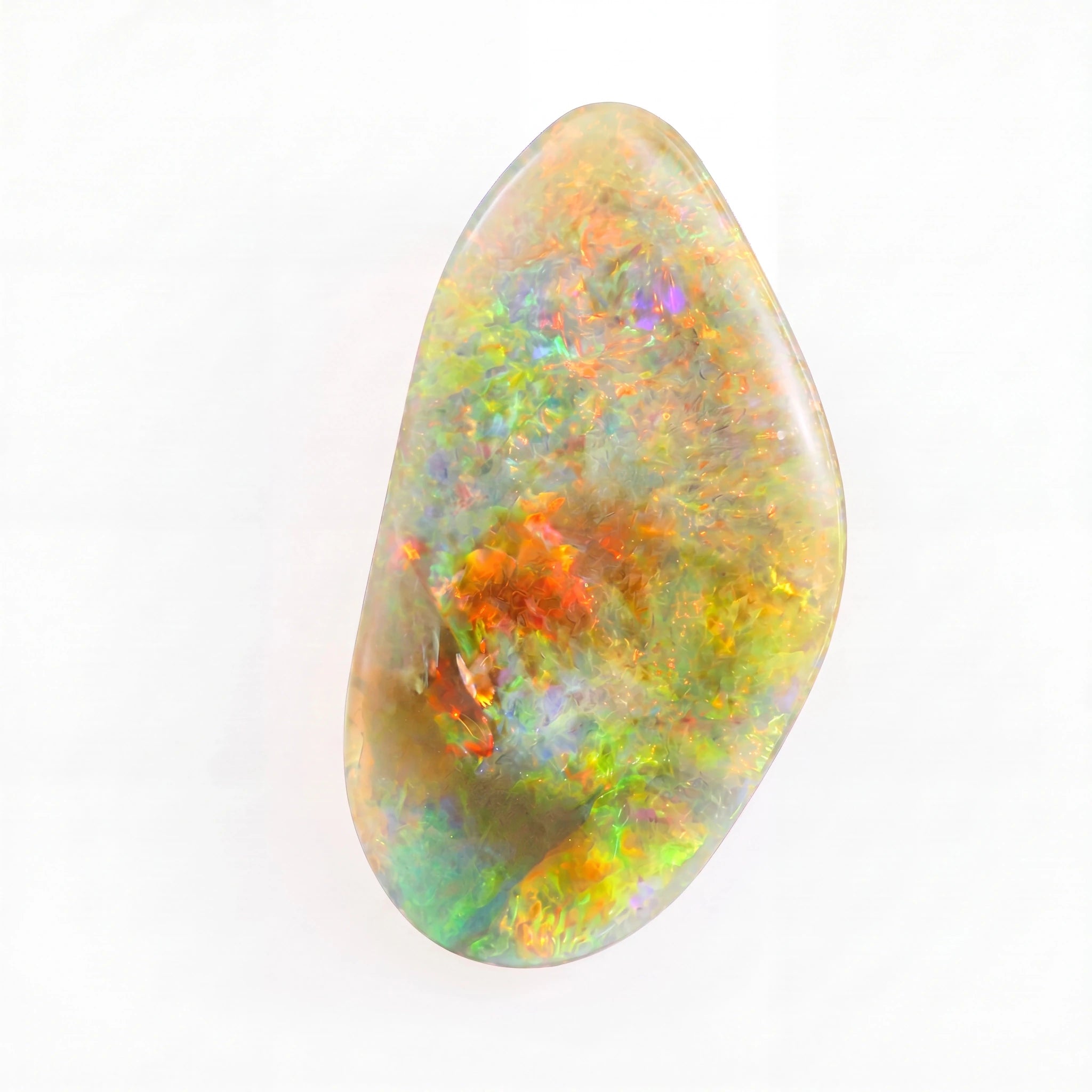 Multicoloured opal stone on a white background