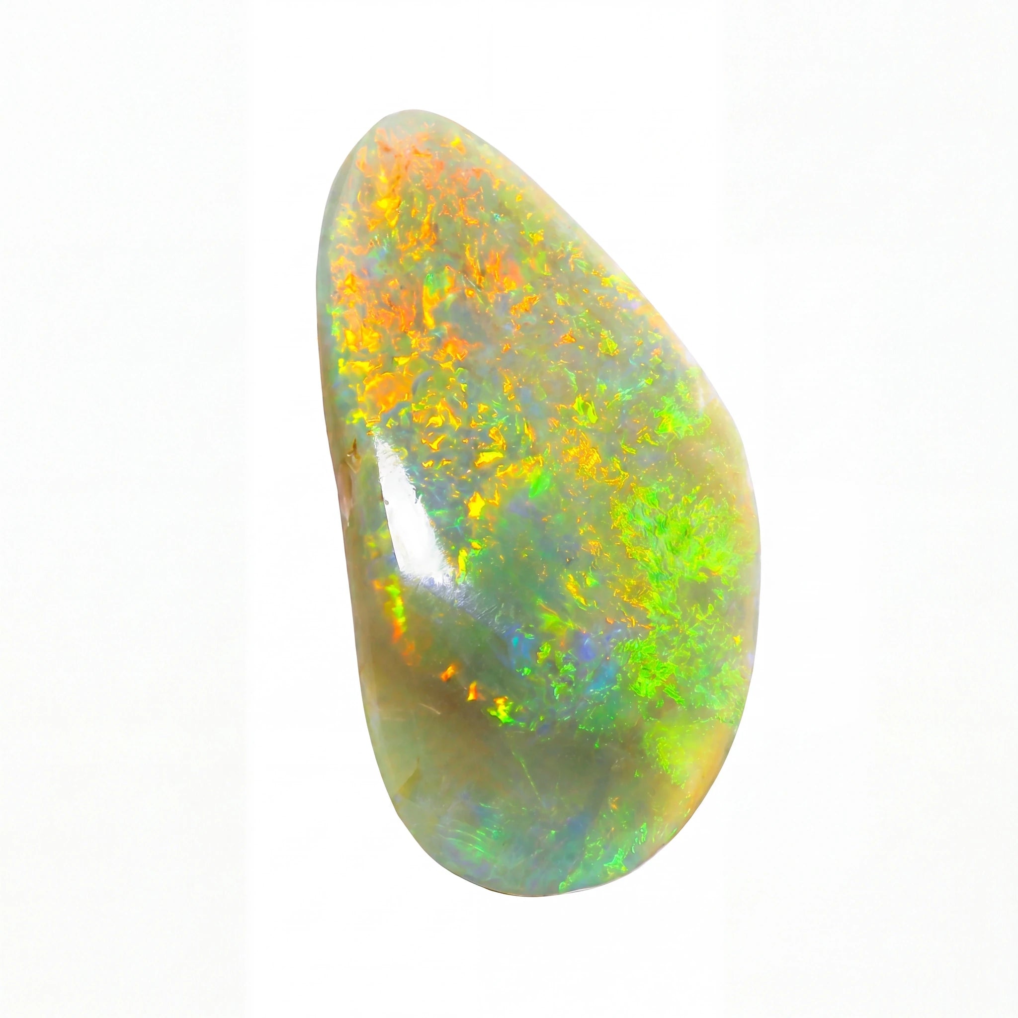 Multicoloured opal stone on a white background