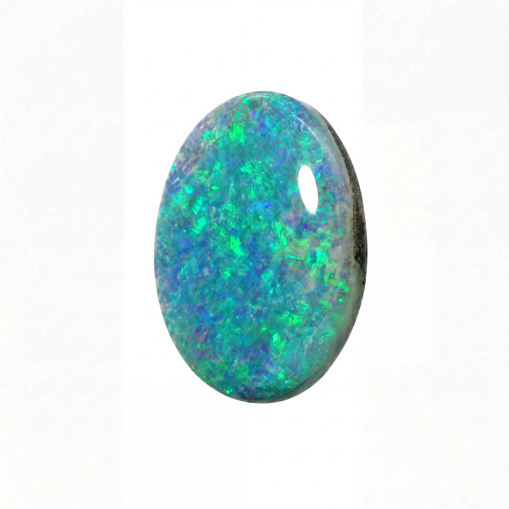 Multicoloured opal stone on a white background