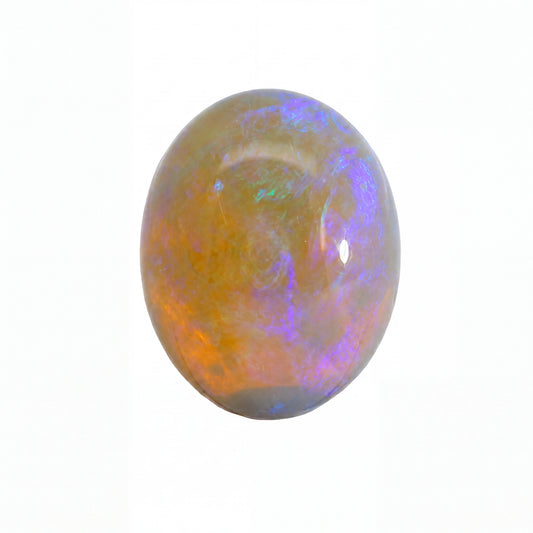 Multicoloured opal stone on a white background
