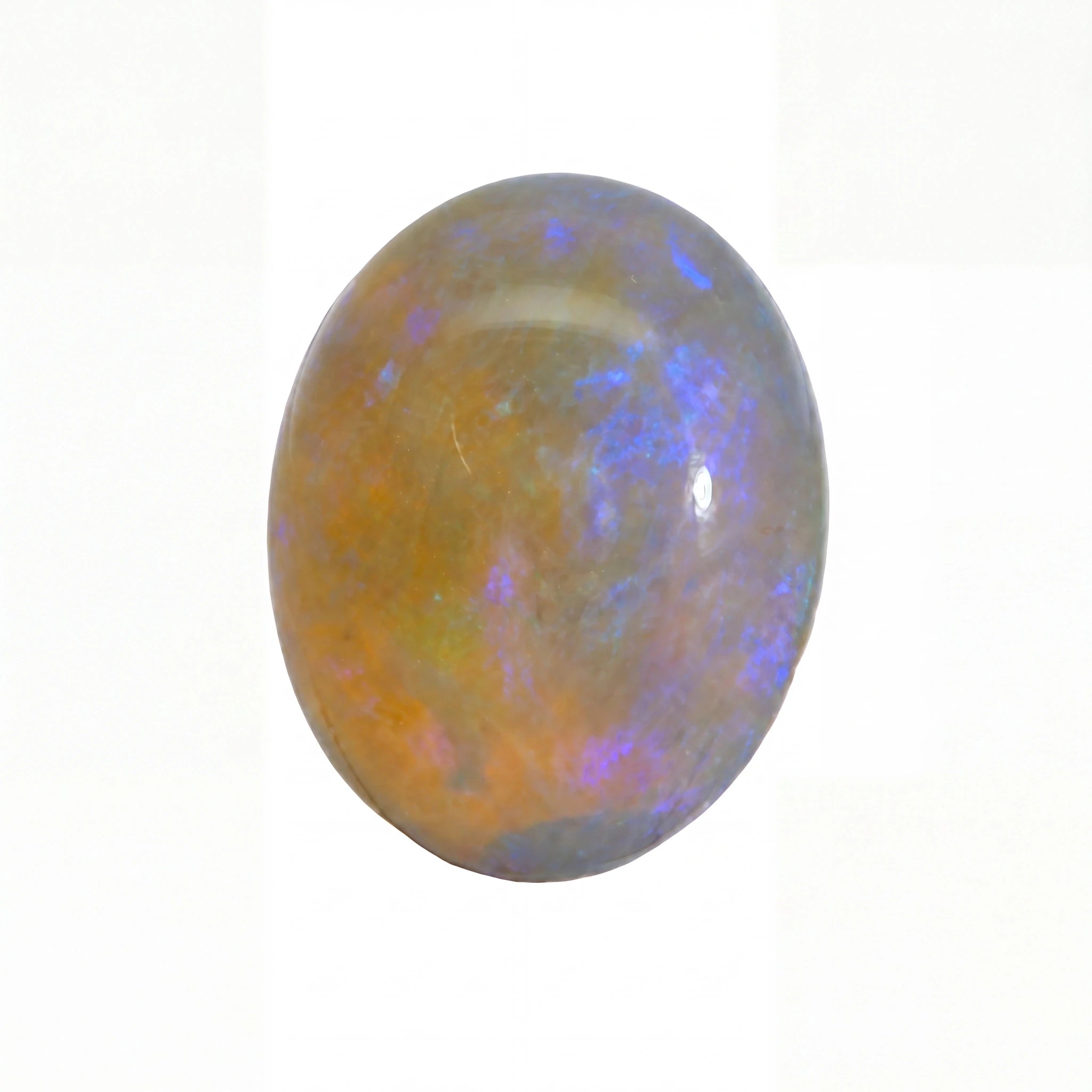 Multicoloured opal stone on a white background