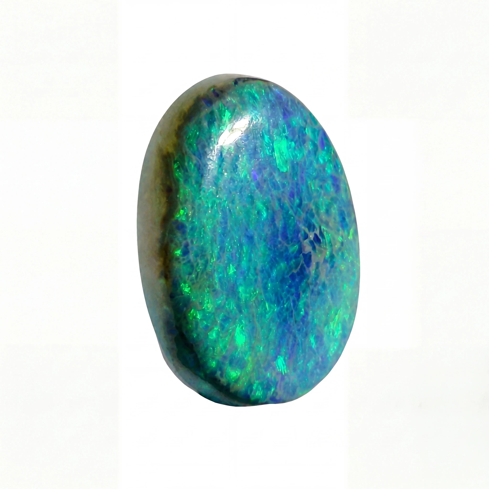 Multicoloured opal stone on a white background