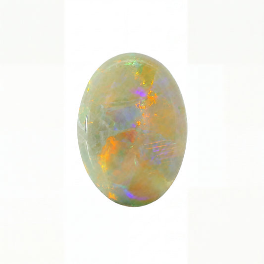 Multicoloured opal stone on a white background
