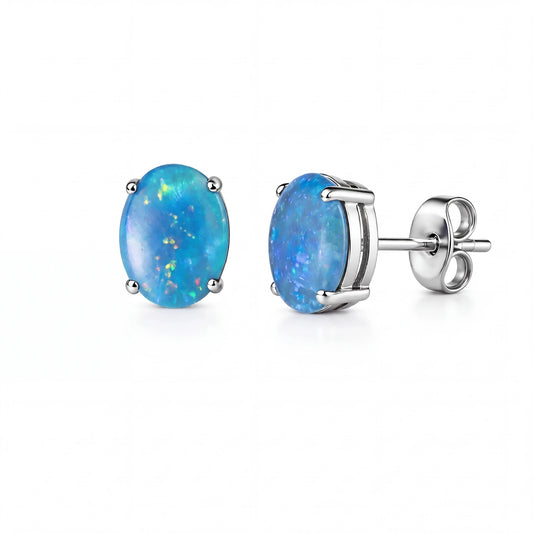 Triplet Opal Earrings in 925 Sterling Silver - Green-Blue - Australian Opal Cutters and Pearl Divers