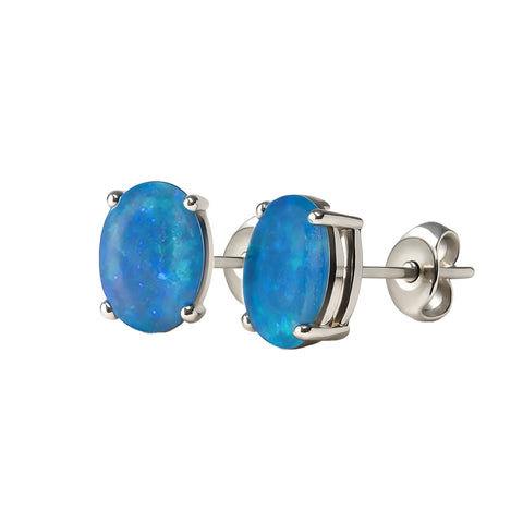 Triplet Opal Earrings in 925 Sterling Silver - Green-Blue