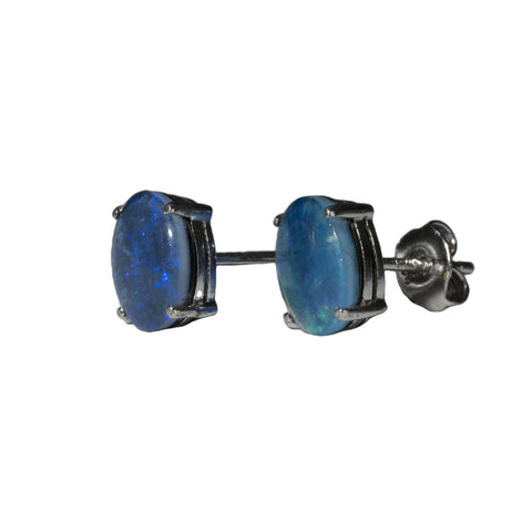 Triplet Opal Earrings in 925 Sterling Silver - Green-Blue