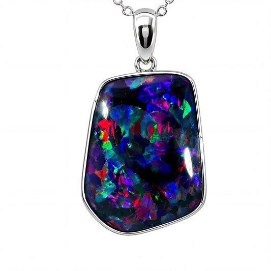 Triplet Opal Pendant in 925 Sterling Silver - Multicolour - Australian Opal Cutters and Pearl Divers