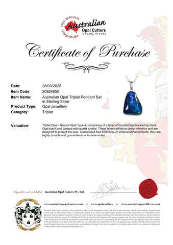 Triplet Opal Pendant in 925 Sterling Silver - Green-Blue