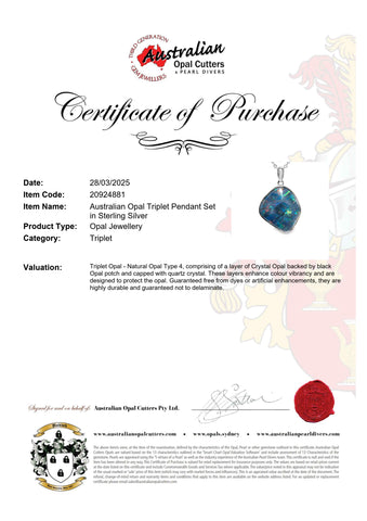 Triplet Opal Pendant in 925 Sterling Silver - Multicolour