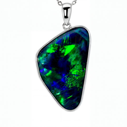 Triplet Opal Pendant in 925 Sterling Silver - Green-Blue