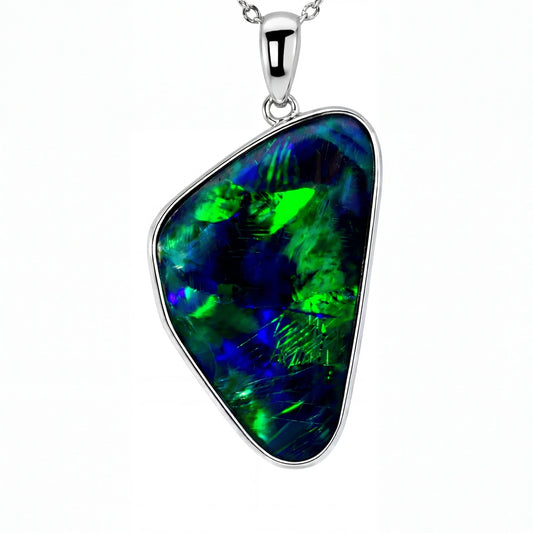 Triplet Opal Pendant in 925 Sterling Silver - Green-Blue - Australian Opal Cutters and Pearl Divers