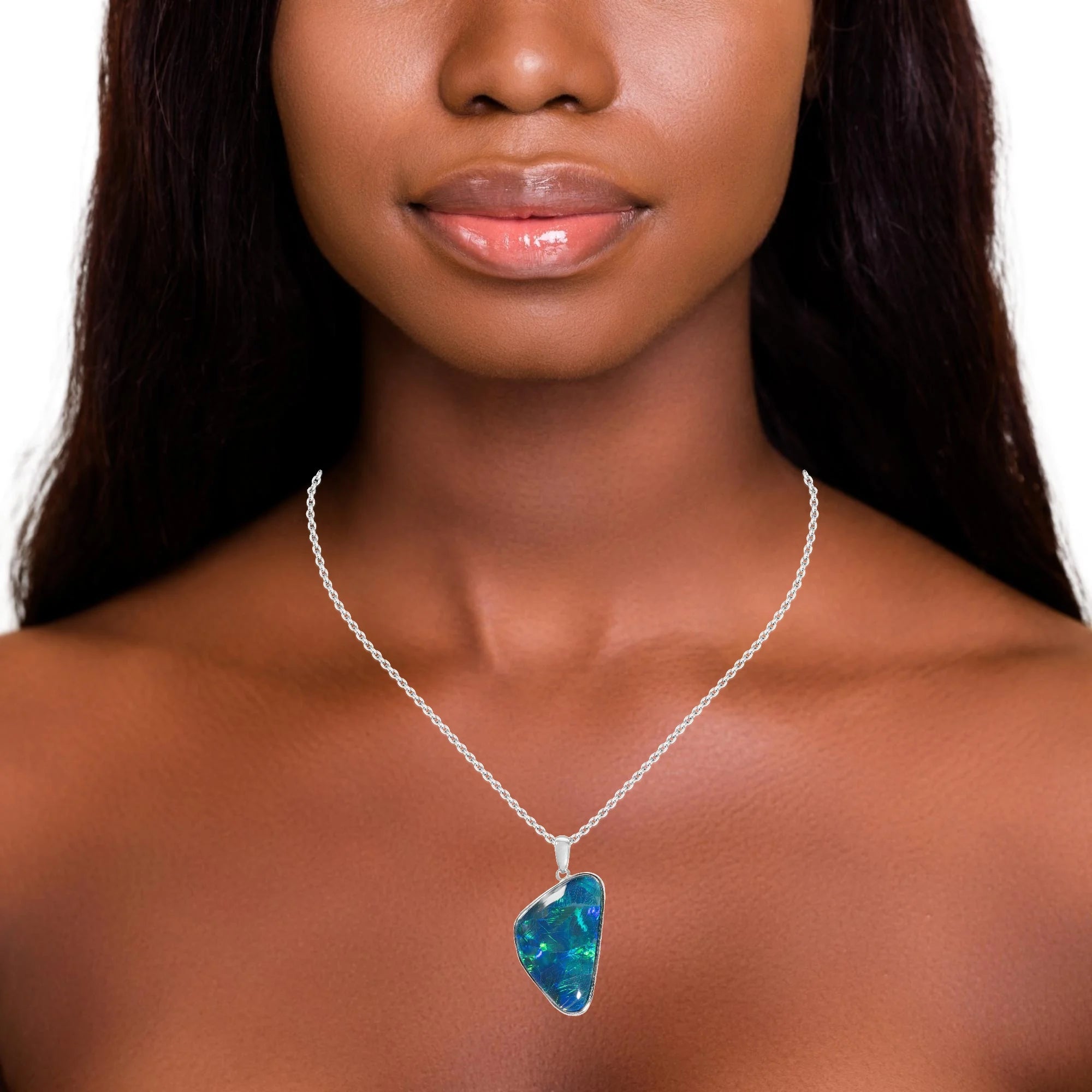 Triplet Opal Pendant in 925 Sterling Silver - Green-Blue