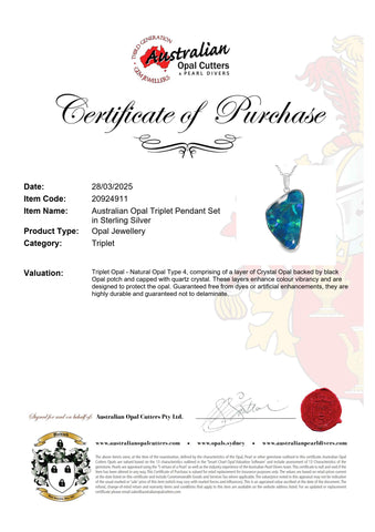 Triplet Opal Pendant in 925 Sterling Silver - Green-Blue