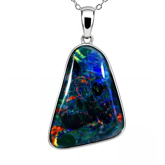 Triplet Opal Pendant in 925 Sterling Silver - Multicolour - Australian Opal Cutters and Pearl Divers