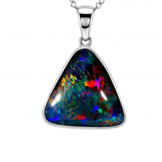 Triplet Opal Pendant in 925 Sterling Silver - Multicolour - Australian Opal Cutters and Pearl Divers