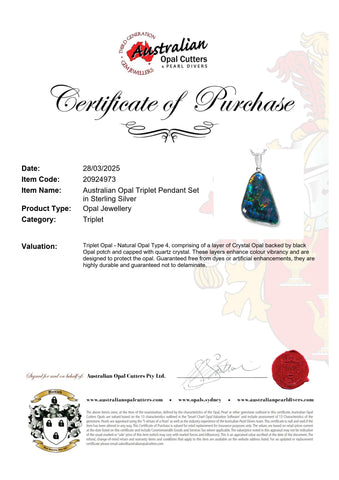 Triplet Opal Pendant in 925 Sterling Silver - Multicolour