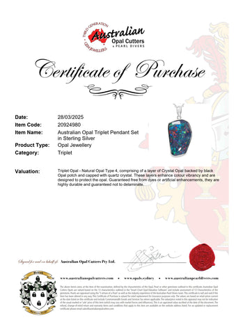 Triplet Opal Pendant in 925 Sterling Silver - Multicolour