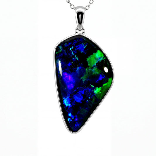Triplet Opal Pendant in 925 Sterling Silver - Green-Blue - Australian Opal Cutters and Pearl Divers