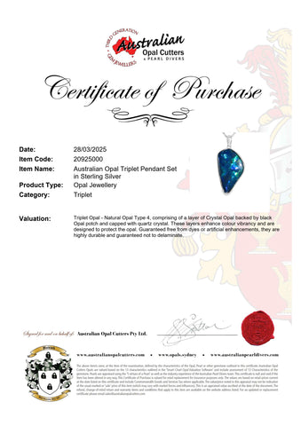 Triplet Opal Pendant in 925 Sterling Silver - Green-Blue