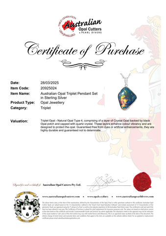 Triplet Opal Pendant in 925 Sterling Silver - Multicolour