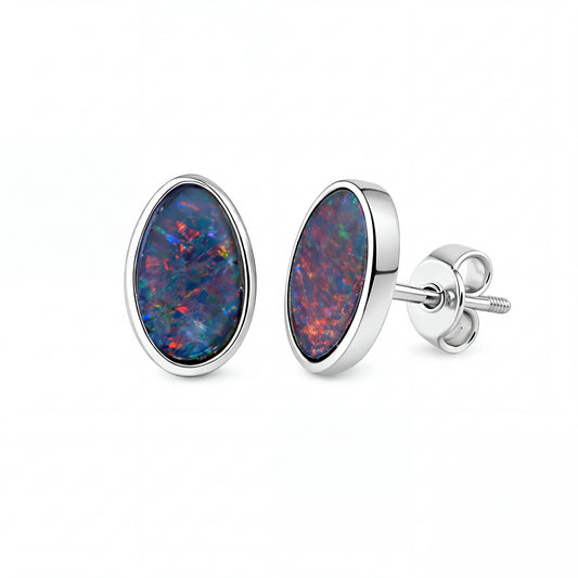 Triplet Opal Earrings in 925 Sterling Silver - Multicolour