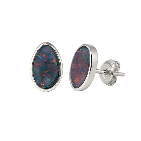 Triplet Opal Earrings in 925 Sterling Silver - Multicolour