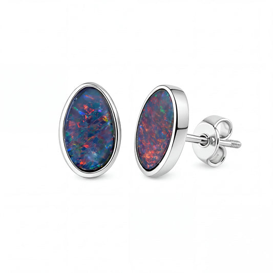 Triplet Opal Earrings in 925 Sterling Silver - Multicolour - Australian Opal Cutters and Pearl Divers