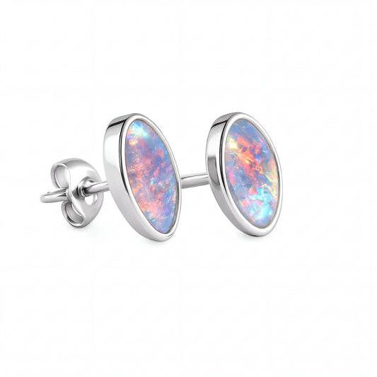 Triplet Opal Earrings in 925 Sterling Silver - Multicolour