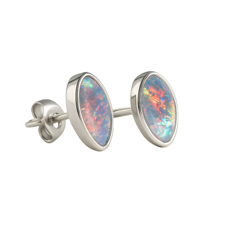 Triplet Opal Earrings in 925 Sterling Silver - Multicolour