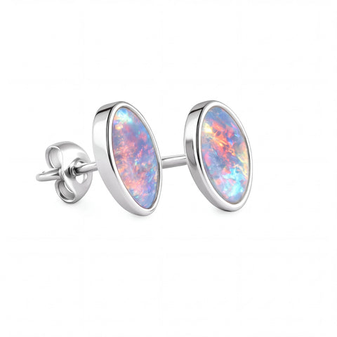 Triplet Opal Earrings in 925 Sterling Silver - Multicolour - Australian Opal Cutters and Pearl Divers