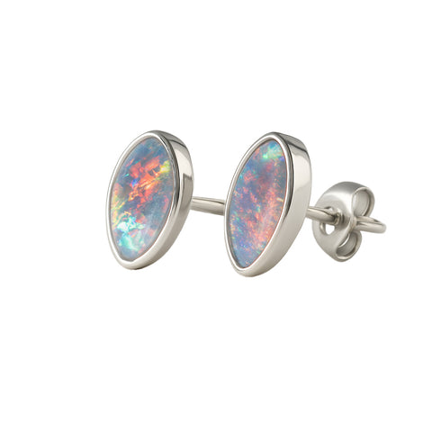 Triplet Opal Earrings in 925 Sterling Silver - Multicolour