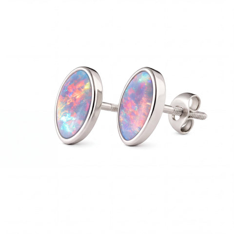 Triplet Opal Earrings in 925 Sterling Silver - Multicolour - Australian Opal Cutters and Pearl Divers