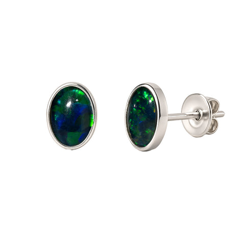Triplet Opal Earrings in 925 Sterling Silver - Green-Blue