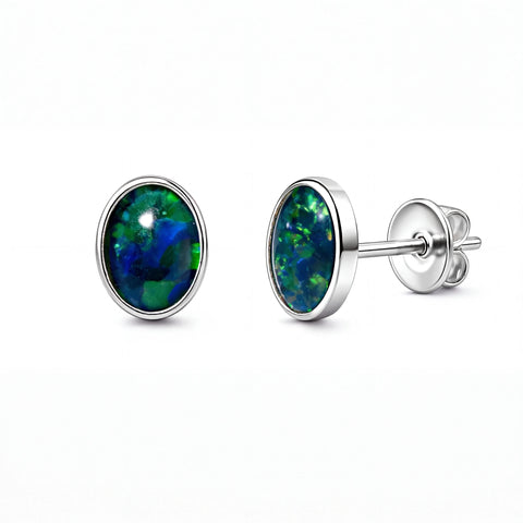 Triplet Opal Earrings in 925 Sterling Silver - Green-Blue - Australian Opal Cutters and Pearl Divers