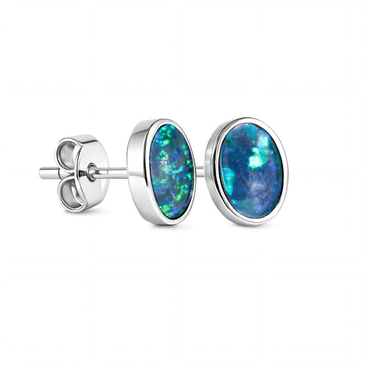Triplet Opal Earrings in 925 Sterling Silver - Green-Blue - Australian Opal Cutters and Pearl Divers