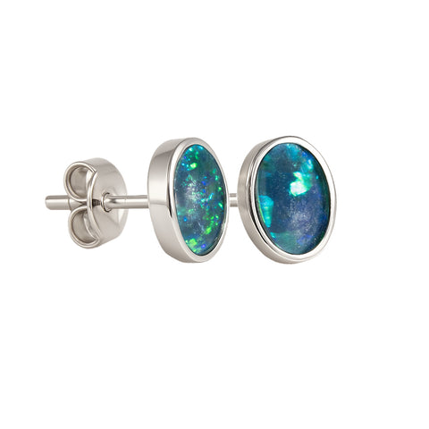 Triplet Opal Earrings in 925 Sterling Silver - Green-Blue
