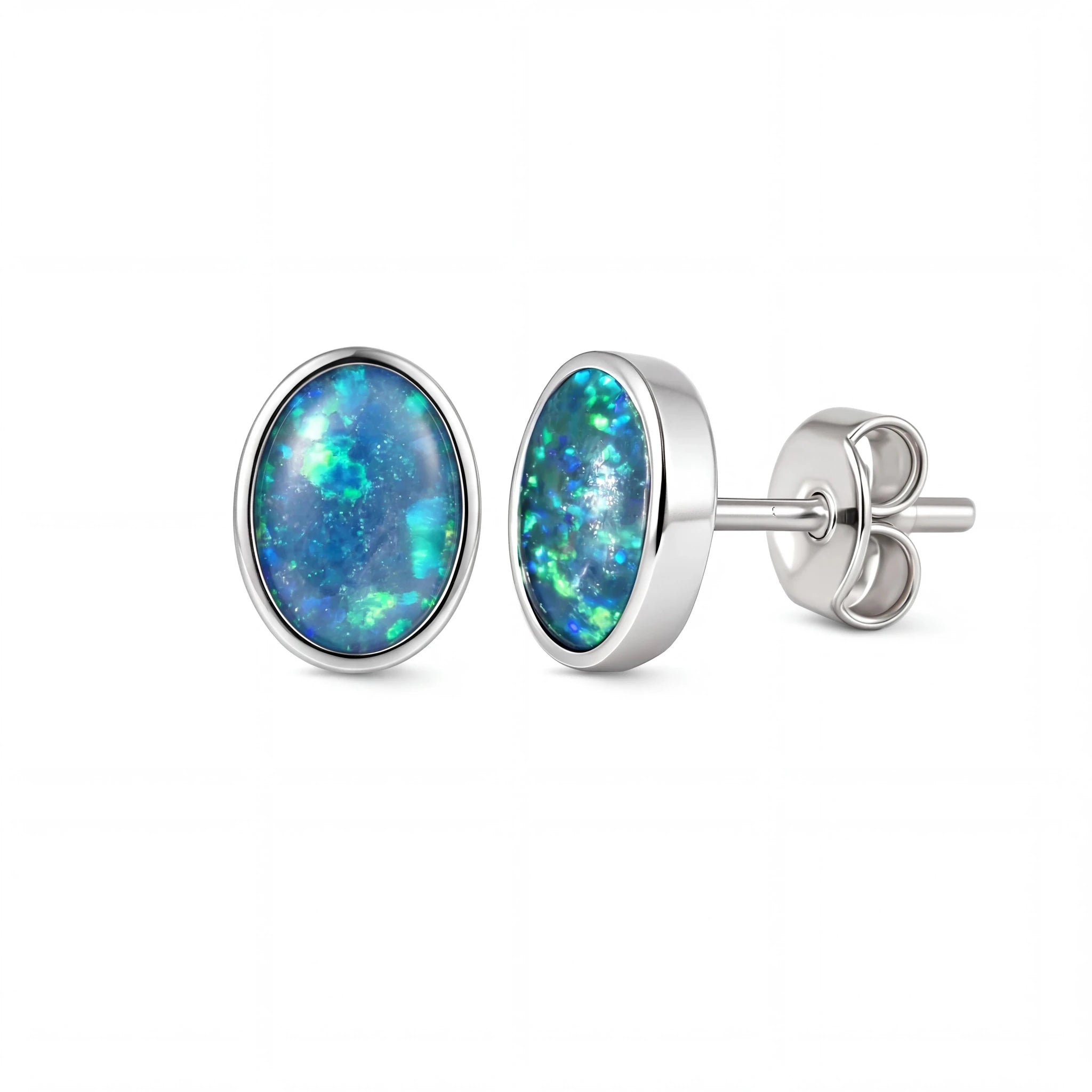 Triplet Opal Earrings in 925 Sterling Silver - Green-Blue - Australian Opal Cutters and Pearl Divers