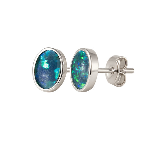 Triplet Opal Earrings in 925 Sterling Silver - Green-Blue