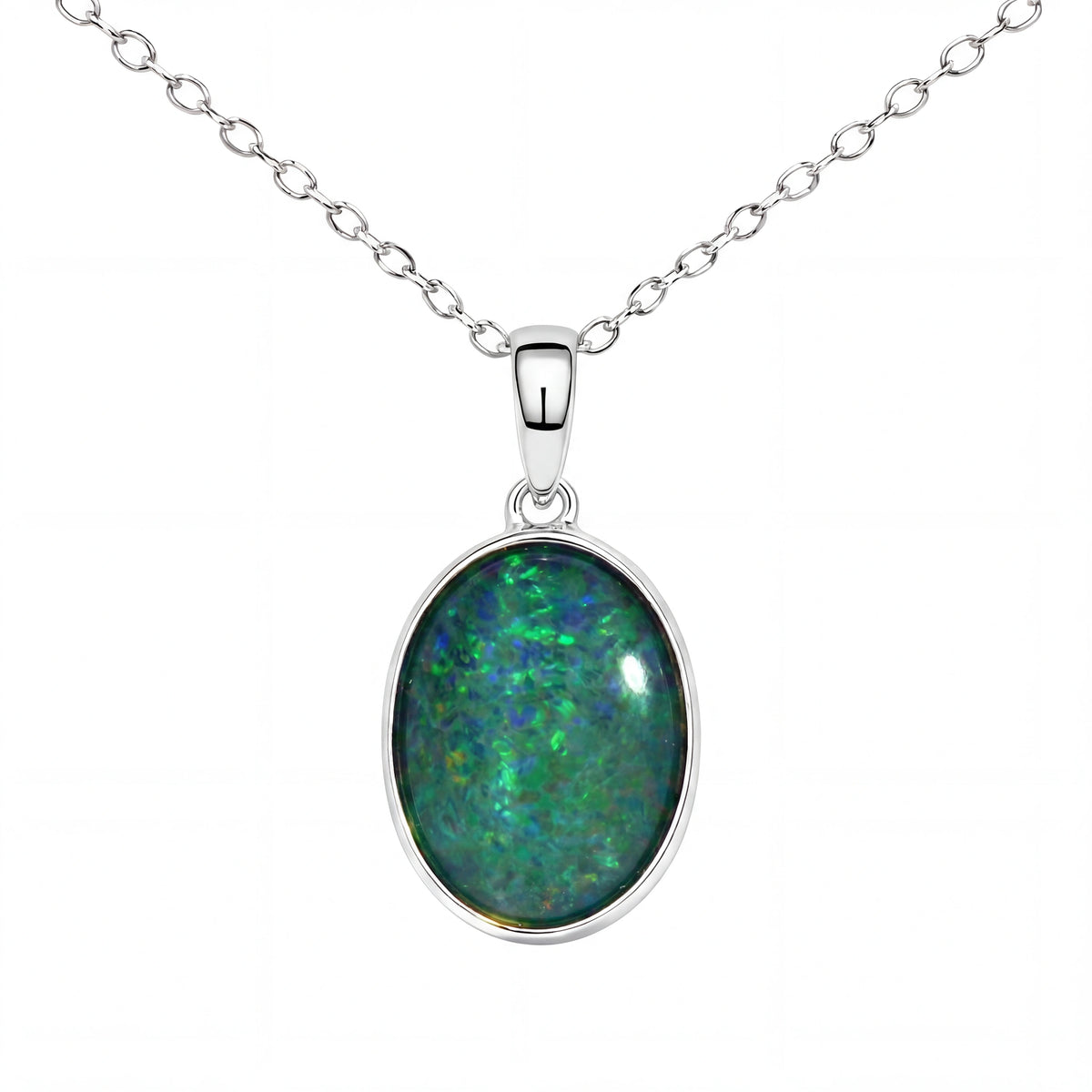 Triplet Opal Bezel Pendant Set in Stainless Steel - Blue and Green - Australian Opal Cutters and Pearl Divers