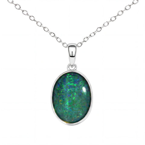 Triplet Opal Bezel Pendant Set in Stainless Steel - Blue and Green - Australian Opal Cutters and Pearl Divers