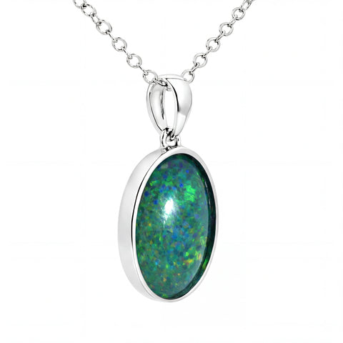 Triplet Opal Bezel Pendant Set in Stainless Steel - Blue and Green - Australian Opal Cutters and Pearl Divers