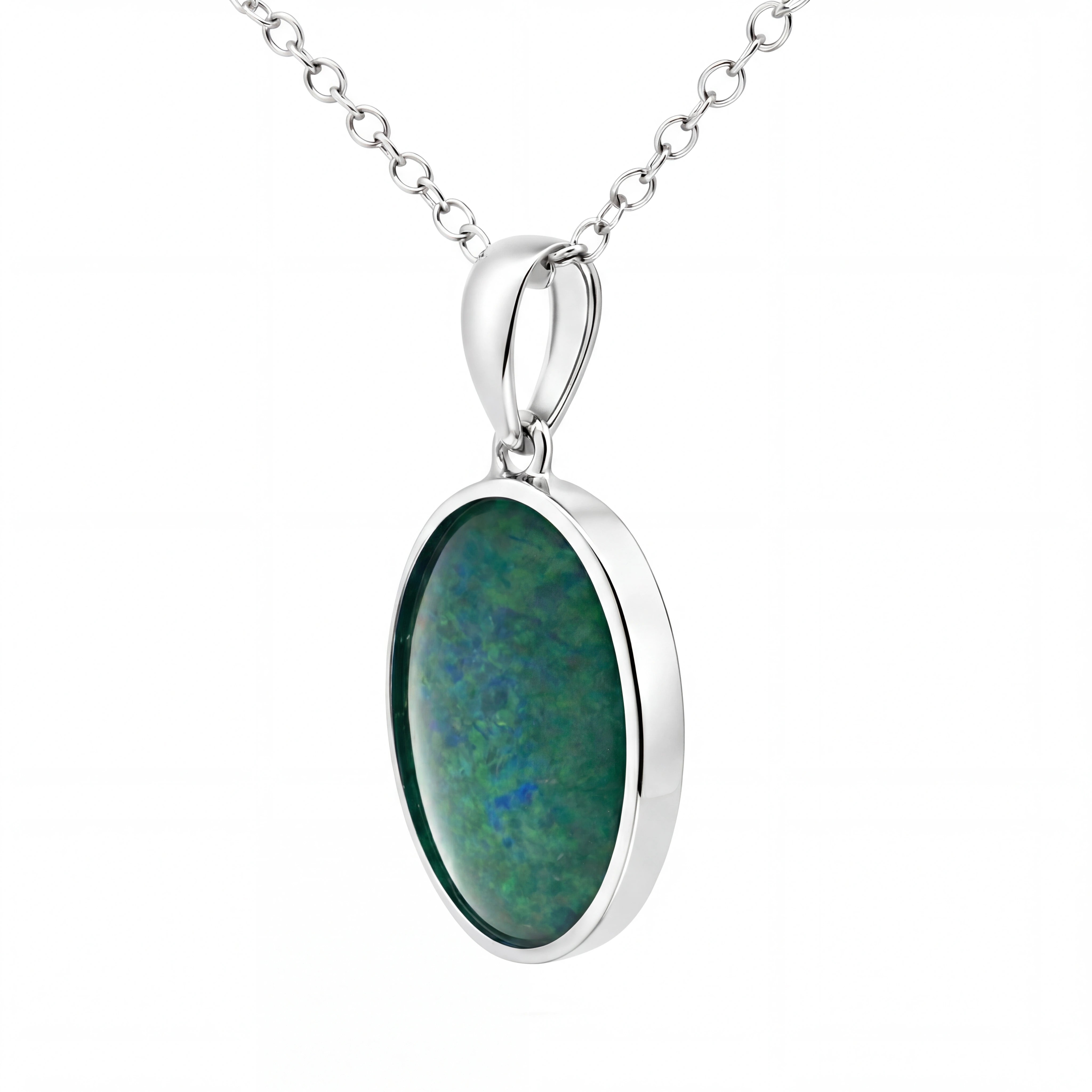 Triplet Opal Bezel Pendant Set in Stainless Steel - Blue and Green - Australian Opal Cutters and Pearl Divers
